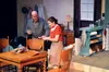 Gabbe Blackwell, as Anne Frank, receives the now famous diary as a birthday present from her father Otto Frank, played by actor Ted Carney. Aaron Zulliger/Happy Trails Productions