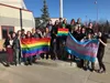 Advocates for the LGBT+ community gather around the flagpole outside of Houston High School on Monday to rally for acceptance.  HHS LGBT+ students hope for a speedy approval process for the n