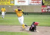 Mat-Su infielder Nash Knight tags the bag and makes the throw from second as Jordan Hein slides in to help the Miners complete a double play during a game against the Peninsula Oilers last se