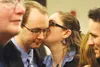 Clayton Allison shares a kiss with his wife, CJ Allison, shortly after the defense presented closing arguments. Clayton’s trial for the alleged second-degree murder of the couple’s 15-month-o