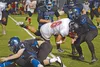 Houston's Vanu Mose runs against the Thunder Mountain during the Hawks 47-0 loss to the Falcons at Juneau on Saturday night. KLAS STOLPE | JUNEAU EMPIRE