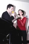 ROBERT BAKER/North Star Multimedia (For the Frontiersman)
Pianist Joshua Wolff, from New York, and Hilary Gardner sing "Baby,
It's Cold Outside," during a concert Thursday night at
Evangelo's