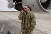 U.S. Air Force Staff Sgt. Colleen Arismendy, RED FLAG expeditor for the 961st Airborne Air Control Squadron, communicates with crew during pre-flight checks during RED FLAG-Alaska 22-1 at Joi
