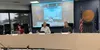 Alaska Redistricting Board member Nicole Borromeo, chair John Binkley and member Bethany Marcum meet on May 15, 2023, in the Anchorage Legislative Office Building. Board members Melanie Bahnk