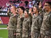 Future Soldiers from the Phoenix Recruiting Battalion, National Guard and Marines, recite the Oath of Enlistment during a mass enlistment ceremony Dec. 1, 2019, at State Farm Stadium, Glendal