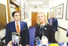 Newly appointed House Minority Leader Rep. DeLena Johnson and House Minority Whip Rep. Justin Ruffridge speak with reporters. Corrine Smith/Alaska Beacon