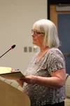 Amy Henry speaks to the Mat-Su Borough Assembly during a meeting April 16 in Palmer. Tim Rockey/Frontiersman