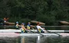 Emma Haddix and Chasen Cunitz, near, came in ahead of husband &amp; wife pair, Erin Bashaw and Dan Brokaw, far, in the Mixed 2x event on Saturday, but Bashaw and Brokaw won by almost 12 secon