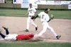 JEREMIAH BARTZ/Frontiersman Mat-Su pitcher Kirk Jewasko gets the
out at first before Alaska Goldpanners infielder Matt Mardesich
slides in safely during the Panners’ 7-5 win over the Miners a