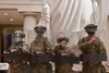 Massachusetts Army and Air National Guardsmen pose for a photo in the Capitol building in Washington, D.C., April 27, 2021. Since January, Army and Air National Guard units from around the co