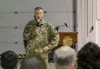 Brig. Gen. Torrence Saxe, the adjutant general of the Alaska National Guard, says a few words at a change of command ceremony for the Alaska State Defense Force on Joint Base Elmendorf-Richar