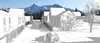 This architectural rendering shows a street view in a planned 90-unit Palmer housing project designed to provide affordable housing to residents. Each unit has a separate patio and garage, an