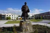A statue of Charles Bunnell, the first president of the Alaska Agricultural College and School of Mines, as the University of Alaska Fairbanks was once known, is seen on Sept. 18, 2022, on th