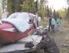 The Cherokee 6 donated to the Talkeetna Build A Plane project
sits ready to be hauled off from Big Lake. The project spent last
fall and winter refurbishing the plane and is back at it again 