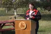 Alaska DNR Commissioner Corri Feige speaks to crowd of media to address ongoing wildfires. Jacob Mann/Frontiersman