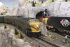 HEATHER A. RESZ/Frontiersman Two trains pass each other on the
tracks as one heads into a tunnel through a mountain.