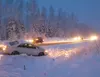 A car sits in the ditch along Vine Road south of Wasilla Friday morning, Oct. 21, a casualty of the Valley’s first snowfall. CHRIS FORD/Frontiersman