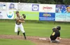 Mat-Su infielder makes the throw to first after getting the force at second to help the Miners turn one of three double plays during a 1-0 win over the Anchorage Bucs Thursday at Hermon Broth