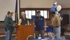 Pete and Denise Christopher accept their award from Palmer Mayor Steve Carrington. Maria Beck/For the Frontiersman
