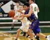 Colony sophomore Colton Spencer forces a turnover as Kodiak's Sam Gallindo tries to bring the ball up the floor during a win over the Bears Saturday, Jan. 20, 2018, at Colony High School. Cou