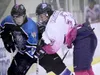 (ROBERT DeBERRY/Frontiersman) Alaska Avalanche forward Nardo
Nagtzaam pushes Wenatchee defenseman Chris Rumble into the boards
during the Avalanche's 4-0 win Friday in Wasilla.