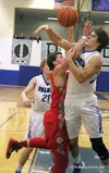 Palmer senior Chase Ferris, right, battles with Wasilla sophomore Aeron Milliron in the paint during Wasilla's 59-53 win over the Moose Jan. 26, 2016, at Palmer High School. Courtesy Bruce Eg