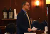 Sen. Jesse Kiehl, D-Juneau, discusses Senate Bill 10 on Wednesday, Feb. 15, 2023, at the Alaska State Capitol in Juneau. The Senate approved the bill unanimously. James Brooks/Alaska Beacon