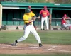 Gio Brusa swings on a pitch during a Miners win over the Fairbanks Goldpanners earlier this season at Hermon Brothers Field in Palmer. ROBERT DeBERRY/Frontiersman.com