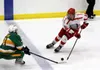 Wasilla forward Hayden Masterson works the puck up the ice during a 4-3 overtime win over Service in the first round of the ASAA First National Cup Division I State Championships Thursday at 