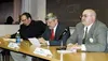Borough mayor candidate Charlie Fannon, far right, fields a
question while candidates Steve Menard and Tim Anderson, from left,
prepare their answers. Photo by JEN RANSOM/Frontiersman.