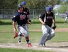 Kenai's Paul Steffenson beats Palmer's Zach Satterly to the bag during a play at first base in a 10-7 loss to the Pioneers Sunday, June 10, 2018 in Palmer. JEREMIAH BARTZ/ Frontiersman