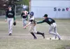 Colony infielder Trace Severson tags Soldotna's Bubba Quelland after the SoHi baserunner rounded second base during a victory over the Knights May 6, 2016, at the Palmer Senior Field in Palme