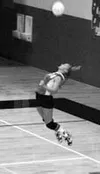 Wasilla's Alayna Morgan unleashes one of her powerful jump
serves that left Houston scrambling for a return in Friday's match.
TIM BRODT/Frontiersman