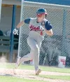 ROBERT DeBERRY/Frontiersman file photo Alaska Road Warriors
catcher Wesley Smith runs out of the batters box during a win over
Bartlett earlier this summer. After hitting .450 and scoring 33
