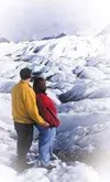 One of Alaska's most accessible glaciers, the Matanuska Glacier
can be accessed at Mile 102 Glenn Hwy. In summer, guided glacier
treks and ice climbing lessons are available, or you can explo