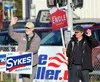 Jim Sykes, left and Brian Endle campaigning in Palmer on Tuesday.