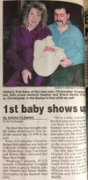 This Frontiersman article from Jan. 5, 1996 credits Heather and Shane Barber for bearing the first baby of the year, Christopher Douglas Barber. Barber graduated from Palmer High School in 20