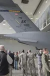 Photo By Tech. Sgt. N. Alicia Goldberger | Members of the Alaska Air National Guard’s 176th Wing and the Regular Air Force’s 3rd Wing witnessed the unveiling of a new tail flash on the C-17 G