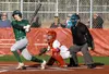 Colony's Ben Alley puts the ball into play during a win over Wasilla. Courtesy of Bryan Boyett