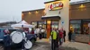 The Wasilla High School drum line was part of the celebration as Raising Cane’s opened in Wasilla Tuesday. Jacob Mann/Frontiersman
