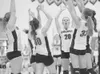 The Colony Knights celebrate after scoring a point against the
West Valley Wolfpack Thursday to open play at the state volleyball
tournament in Wasilla. ROBERT DeBERRY/Frontiersman