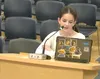 The 2024-2025 Student Advisory Board Representative, Ocelia Bell, gives the final SABR of the school year, telling the school board, “Regardless of the decision made on BP 9110, the Student A