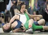 Tri-Valley wrestler Aiden Ehmann holds his opponent on the mat during the Alaska USA State Wrestling Tournament at the Curtis D. Menard Memorial Sports Center in Wasilla Saturday morning. Mor