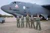 Aircrew members pose for a picture at Barksdale Air Force Base, La., March 26, 2020. An all-woman aircrew from the 96th BS, 11th Bomb Squadron, 20th Bomb Squadron and the 2nd Bomb Wing is fly