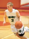 Colony’s Tim Smith moves the ball across the court during the Knights overtime win against the Soldotna Stars during Thursday’s quarterfinal match at the Northern Lights Conference Championsh