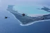 F-35B Lightning IIs with Marine Fighter Attack Squadron 211, the Wake Island Avengers, 13th Marine Expeditionary Unit (MEU), fly over Wake Island during a regularly scheduled deployment of th