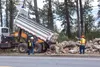 Alaska Department of Transportation workers unload the rock used to form a retaining wall against potential flooding from the Matanuska River on Thursday. Courtesy of Mat-Su Borough