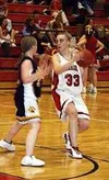 Wasilla's Malorie Egger looks for the open player inside during
Friday's junior varsity game against Lathrop at Wasilla High
School. Photo by TIM BRODT/Frontiersman.