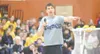 ROBERT DeBERRY/Frontiersman Chris Stewart, adaptive physical
education teacher for the Mat-Su School District, talks about the
different games to a group of more than 200 students at a Specia