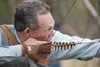 Dick Hamilton takes aim during Saturday’s Traditional Archers of Alaska annual 3-D target shoot at the Boyd Farm in Palmer. The course features 38 stations with various foam reproduction of a
